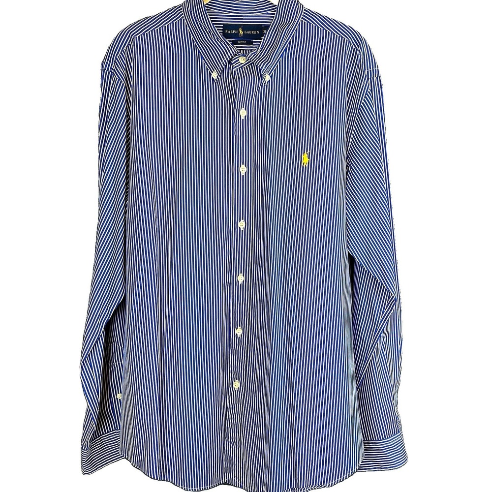 Ralph Lauren Men's XL Slim Fit Blue/White Striped Dress Shirt, Button-Down